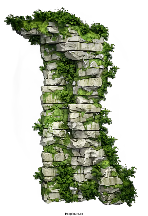 [Transparent Background PNG]Stone Wall with Overgrown Plants