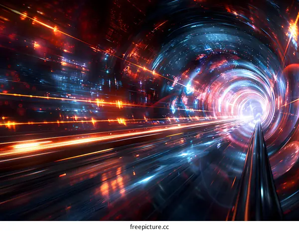 Abstract digital tunnel with light streaks