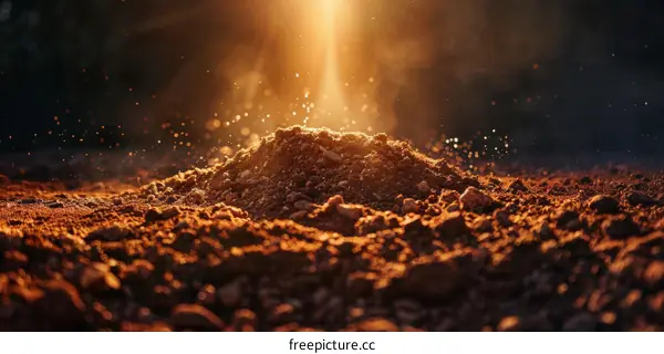 Close-up of Dry Cracked Soil Under a Glowing Light