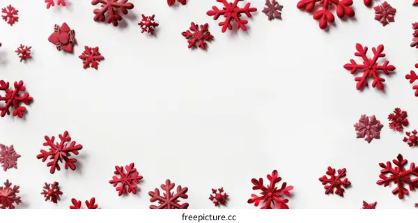 Red Snowflake Frame on White Background