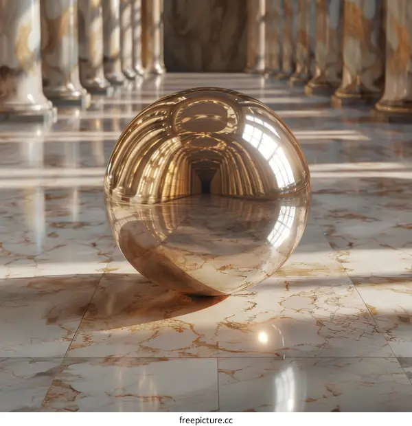 Golden Sphere in a Marble Hallway Illustratrion