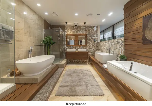 Modern Bathroom Interior Design With Bathtub and Shower