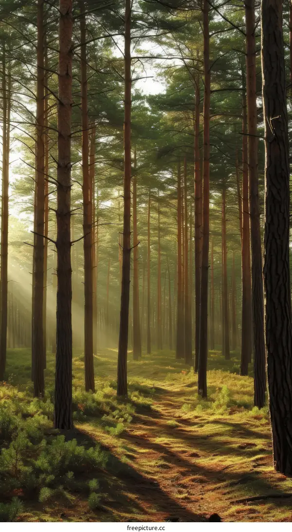 Pine forest with a path in the middle