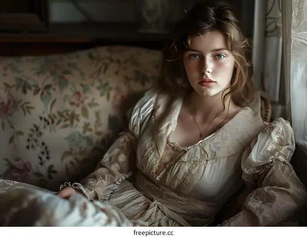 Portrait of a young woman in a vintage dress