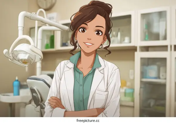 Smiling Female Doctor in a Dentist Office Illustration