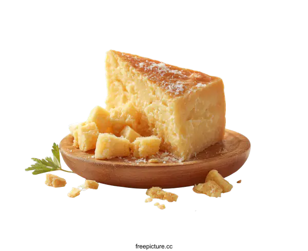 [Transparent Background PNG]Cheese Piece on Wooden Plate