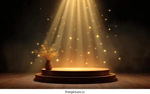Golden Spotlight Stage with Decorated Vase