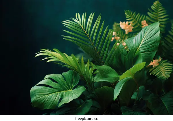 Tropical Lush Plants Dark Background