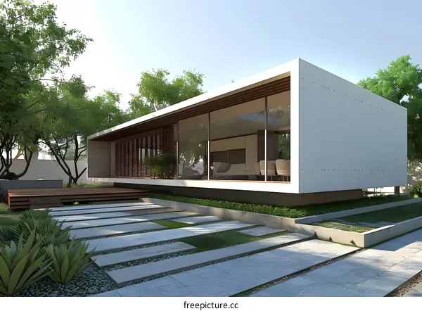 Modern House With Large Windows and a Wooden Deck