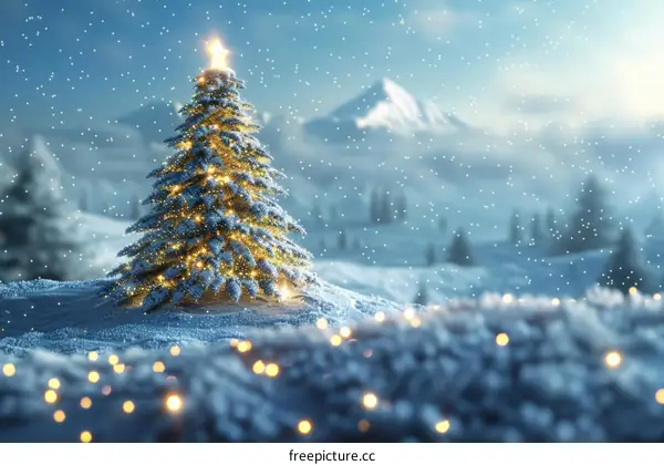 A beautiful Christmas tree in a winter wonderland