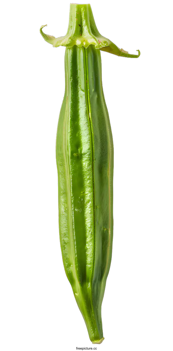 [Transparent Background PNG]Fresh Green Okra Pod Isolated On White Background