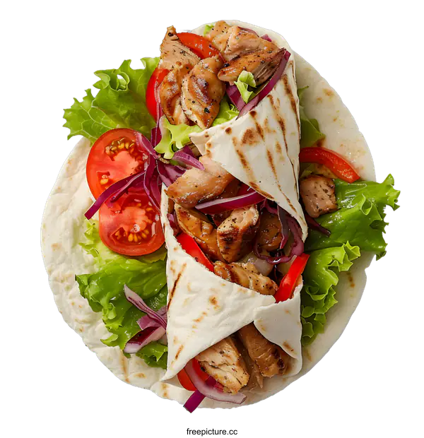 [Transparent Background PNG]Grilled Chicken and Vegetable Wrap on White Background