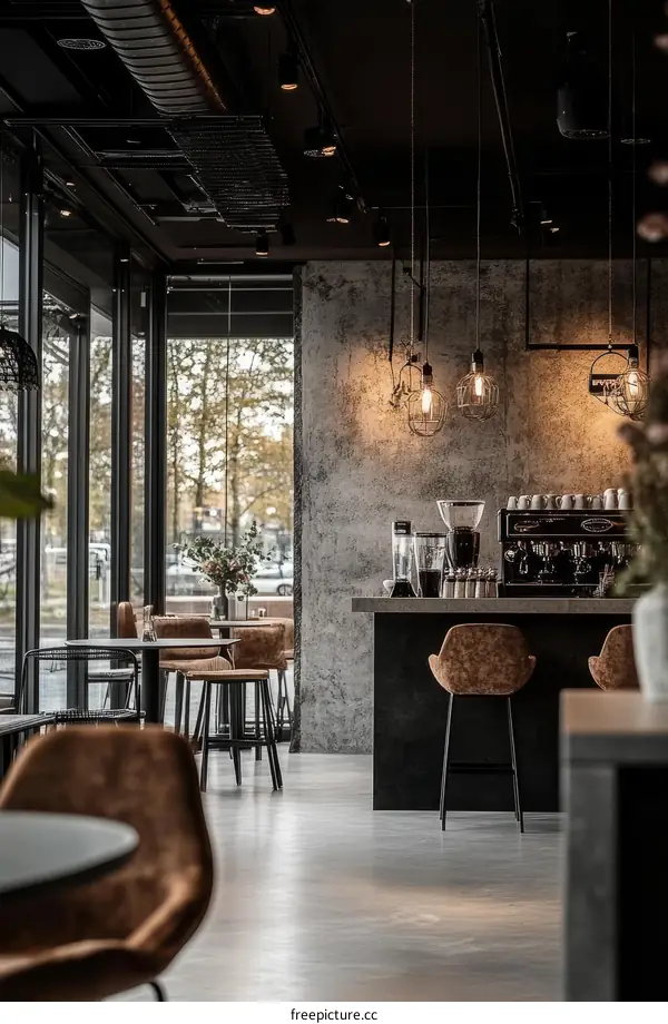 Modern Cafe Interior with Industrial Design