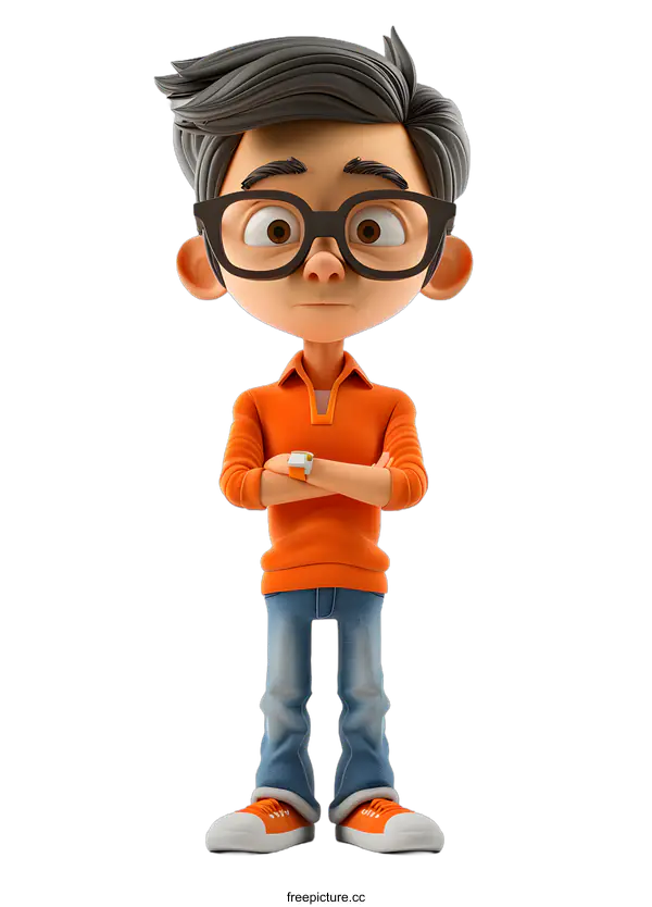 [Transparent Background PNG]3D cartoon character of a boy with glasses