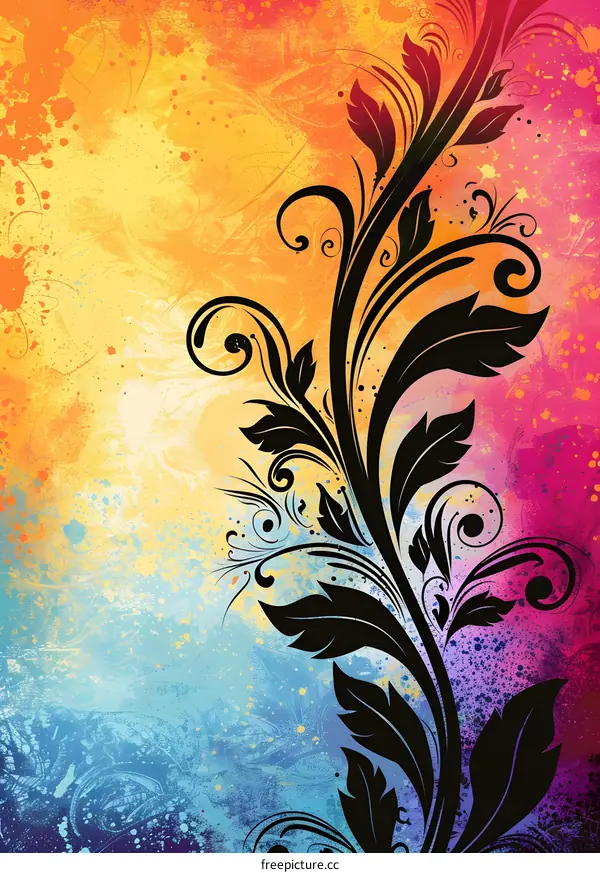 Abstract Floral Design on Colorful Watercolor Background