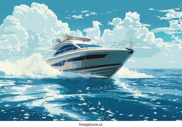 Speedboat Cruising on a Calm Sea with Cloudy Sky