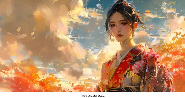 portrait of a beautiful asian woman in traditional japanese kimono