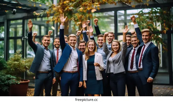 A group of business professionals celebrating their success
