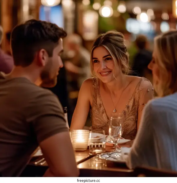 Friends enjoying dinner at a restaurant