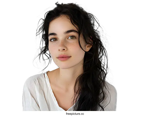 [Transparent Background PNG]portrait of a young woman with freckles on her face