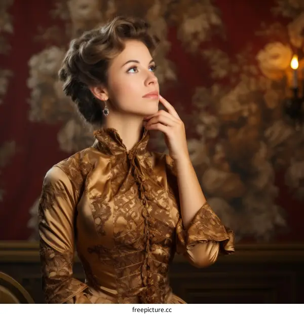 Portrait of a beautiful young woman in a golden dress