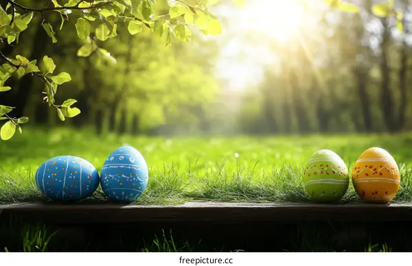 Easter Eggs in a Spring Park Scene