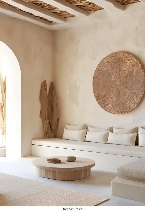 Modern Minimalist Living Room Interior Design with Beige and Natural Materials