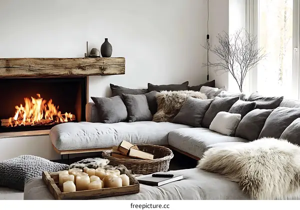Cozy Modern Scandinavian Living Room with Fireplace