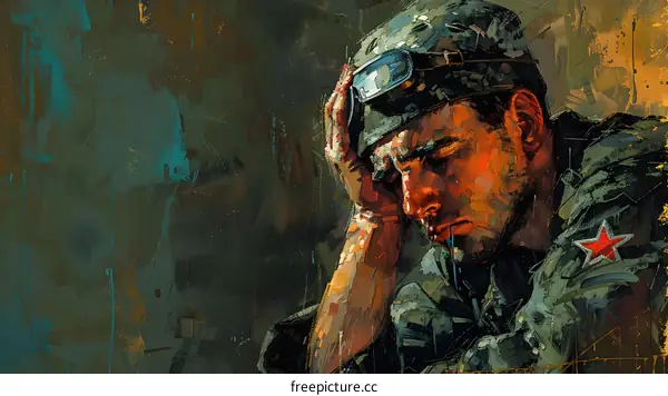 Portrait of a soldier wearing a camouflage cap