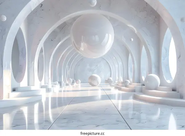 Minimalist White Marble Corridor