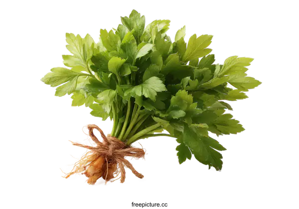 [Transparent Background PNG]Fresh Parsley Bunch Close-Up on White Background