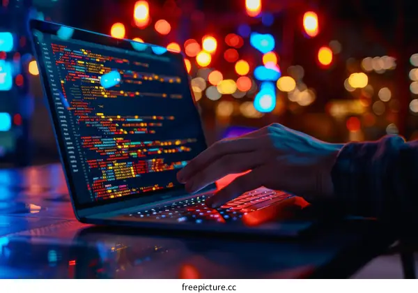 Nighttime Coding on Laptop