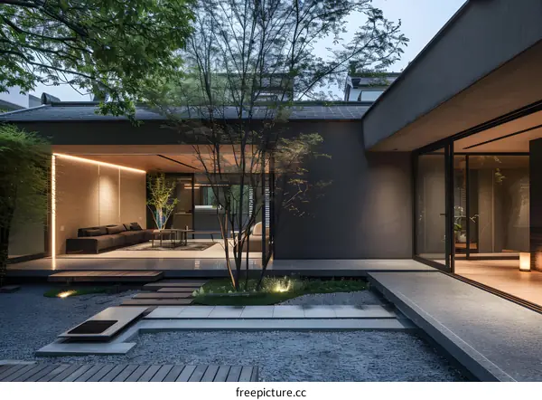 Modern Minimalist Japanese Garden Design with Gravel and Stone Pathway