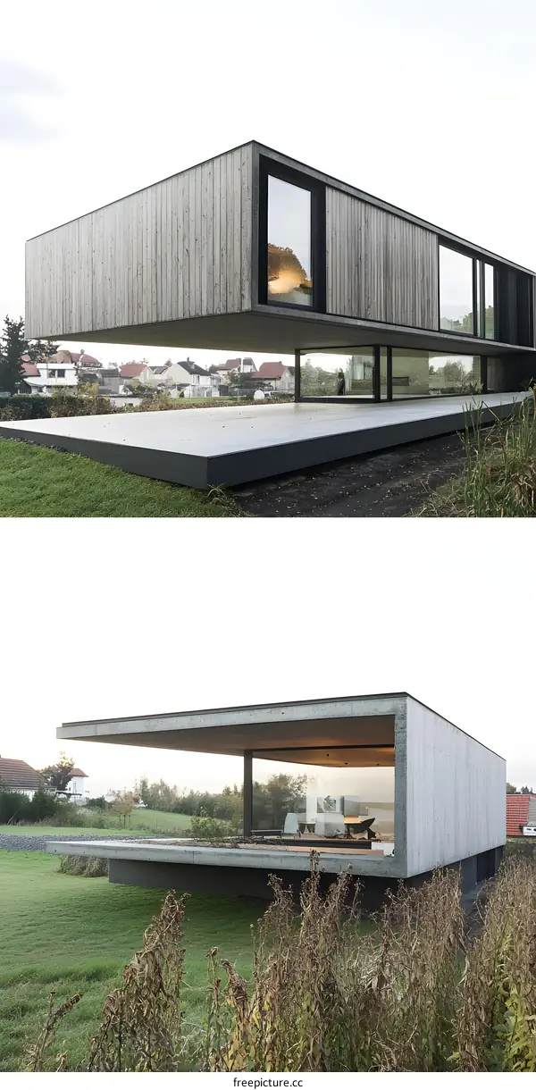 Modern Architecture House Design with Large Windows and Concrete Structure