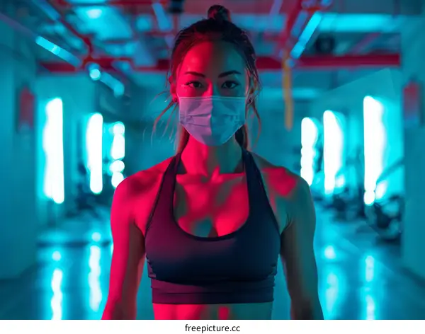 Asian woman wearing a mask in a gym