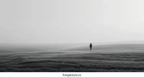 Lonely Man Walking in a Field of Wheat