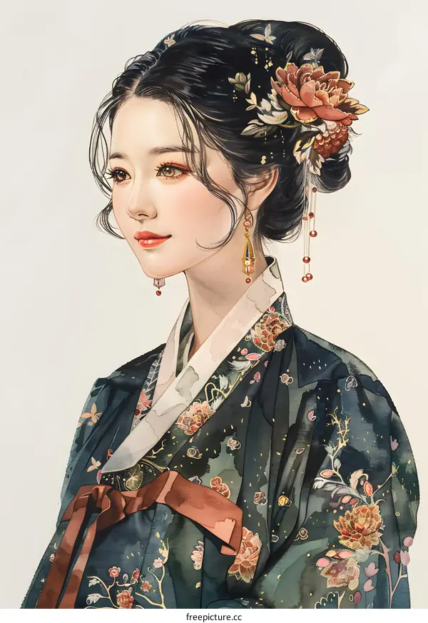 Portrait of a Korean woman in traditional Korean clothing