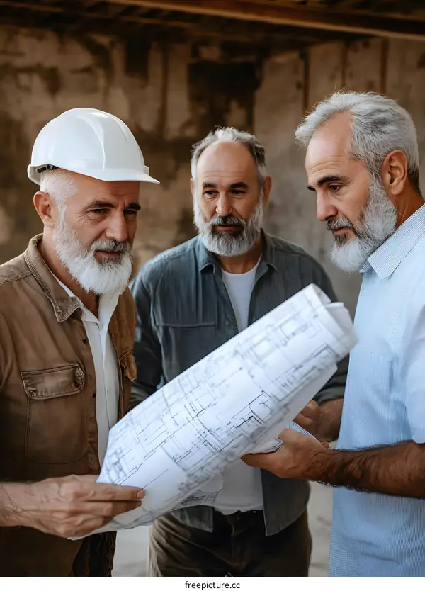 Construction Workers Reviewing Blueprint