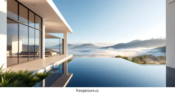 Modern Architecture with Infinity Pool and Mountain View