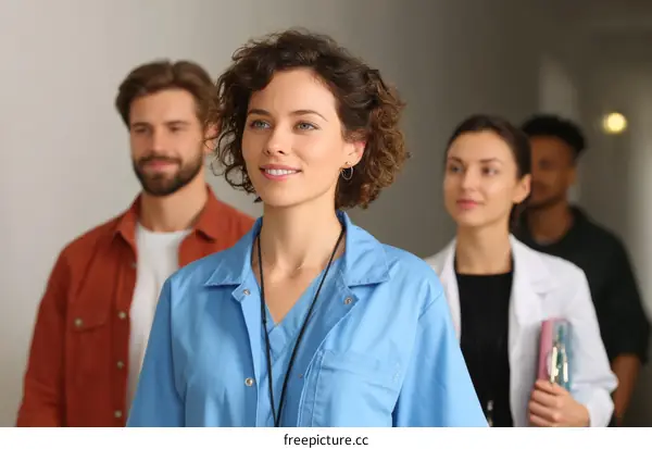 Medical Professionals Walking in a Corridor