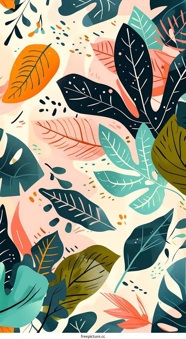 Abstract Colorful Tropical Leaves Pattern