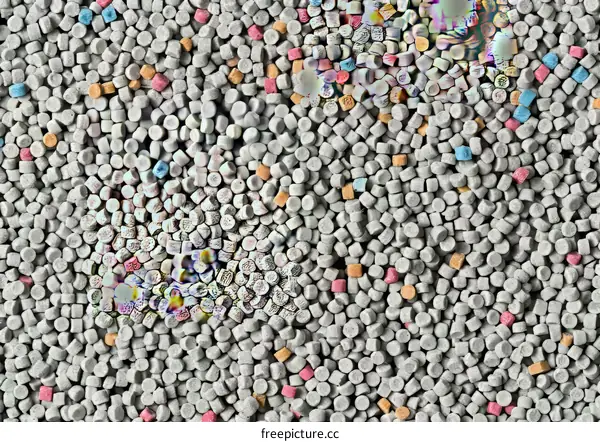 Colorful pills scattered on the table