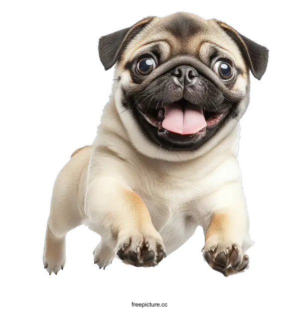 [Transparent Background PNG]Adorable Pug Puppy Jumping in the Air