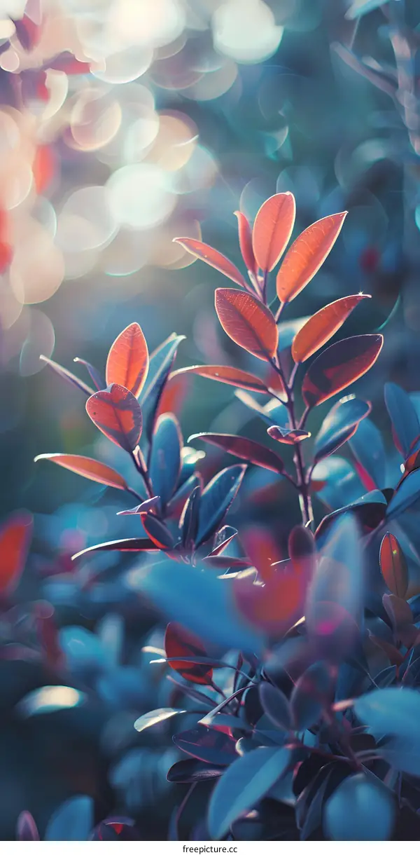 Close Up Shot of Blue and Red Leaves