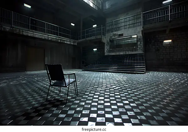 Lonely Chair In Empty Courtyard