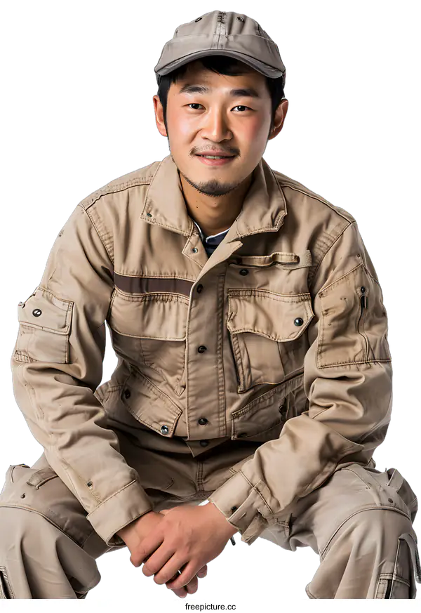 [Transparent Background PNG]Portrait of a Young Asian Man in Workwear