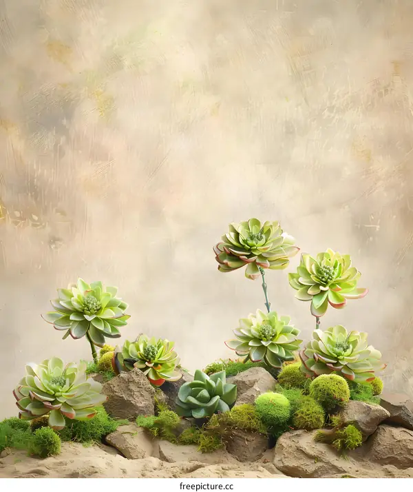 Green Succulents on a Beige Background