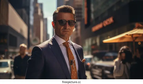 Confident businessman in sunglasses looking away