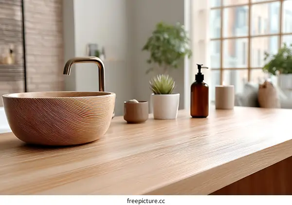 Wooden Sink in Modern Bathroom Interior