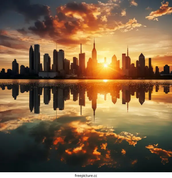 New York City skyline at sunset